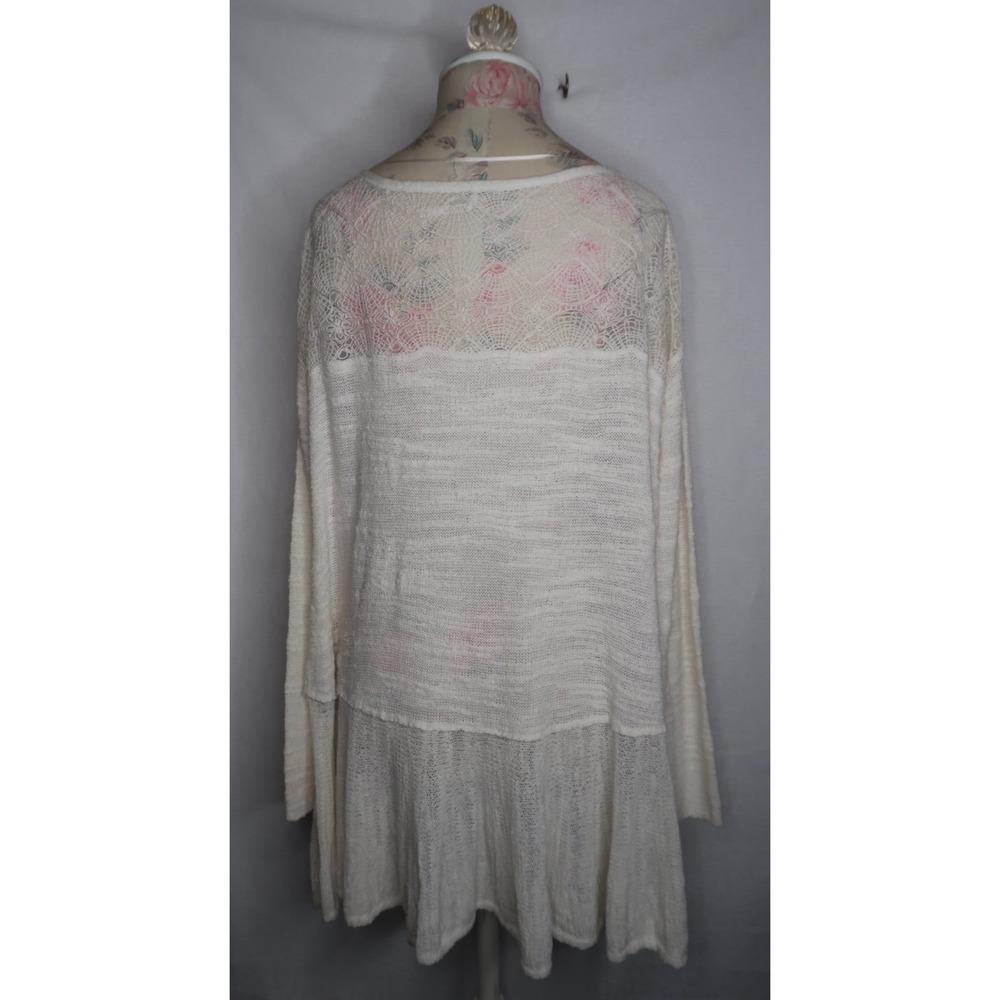 Free People Lace Knit Tunic Sweater Women's S Cream Boho Flowy Coquette Top - Picture 12 of 12